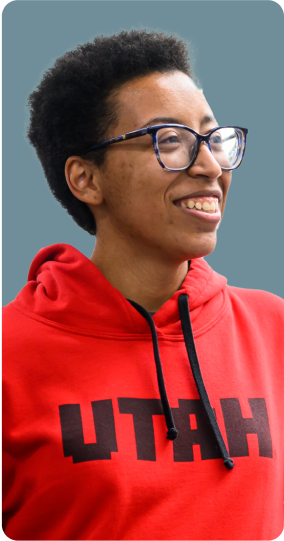 University of Utah student wearing a red hoodie